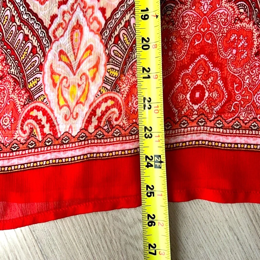 Rose & Olive Paisley Peasant Top M Red Colorful Sheer Loose Career